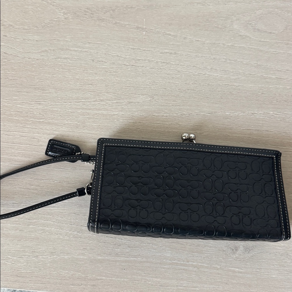 Coach Black embossed monogram Wristlet Wallet like new rare vintage 2005